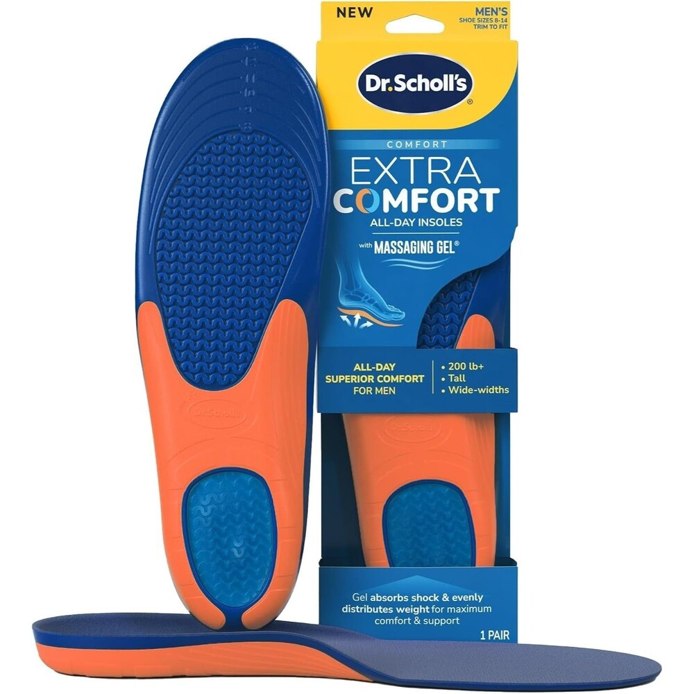 Dr. Scholl’s Men's Extra Comfort Support Insoles Shoe Size 8-14 Blue Orange